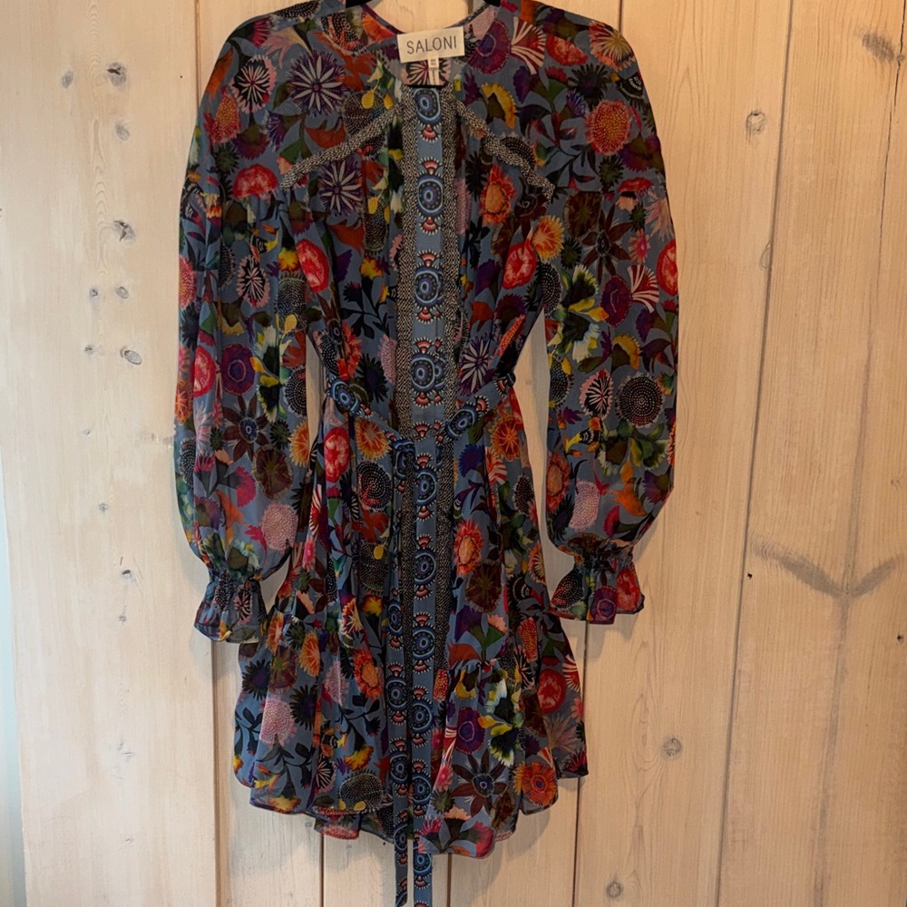 SALONI Navy Floral Button-Front Mini Dress